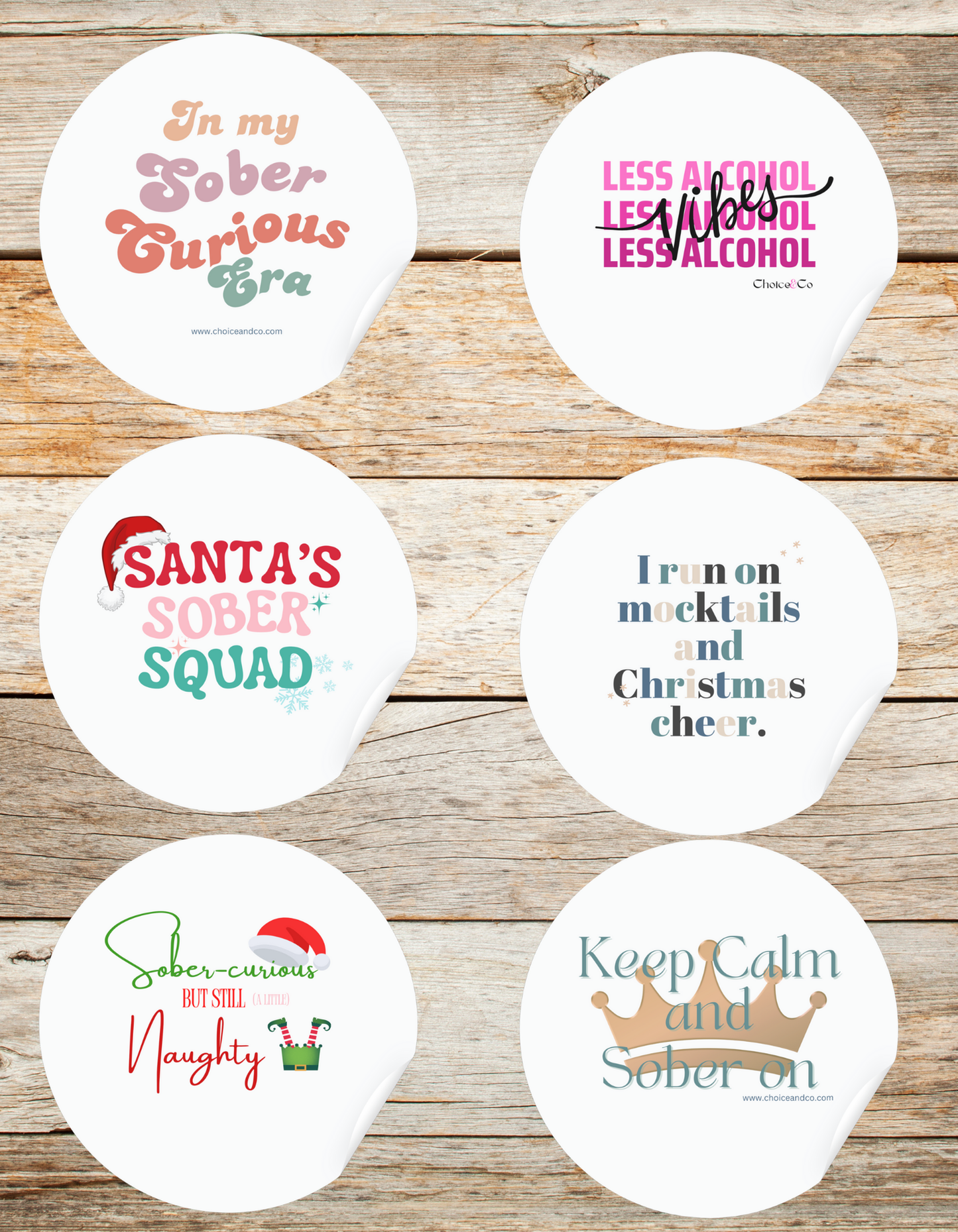 Set of 6 Sober/Sober-Curious Stickers Holiday Edition